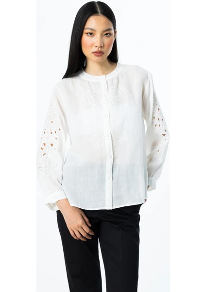 Nakışlı Keten Ekru Kadın Gömlek 3942-2Y5 fiyatları