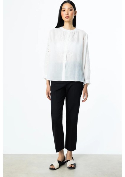 Nakışlı Keten Ekru Kadın Gömlek 3942-2Y5 modelleri