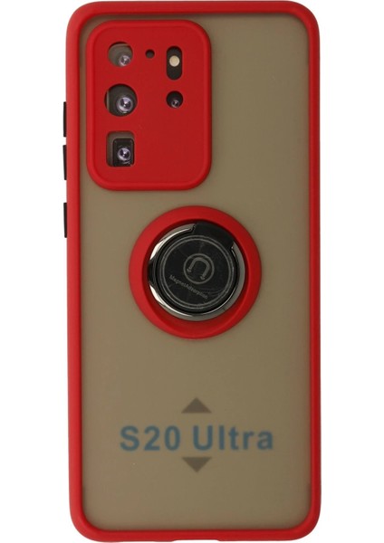 S20 Kılıf Montreal Yüzüklü Silikon Kapak - KIRMIZI-(5796)