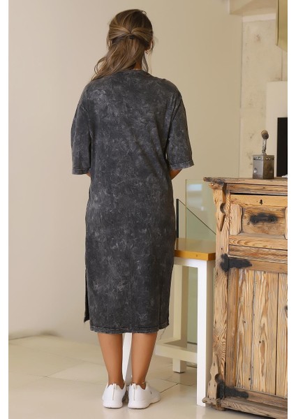 Yanları Yırtmaçlı Siyah Kadın Elbise 7249-2Y5 fırsatları