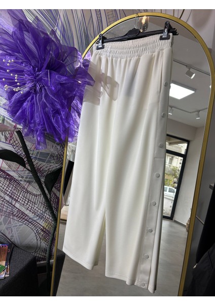 Ekru Tokyo Bambu Geniş Paça Pantolon