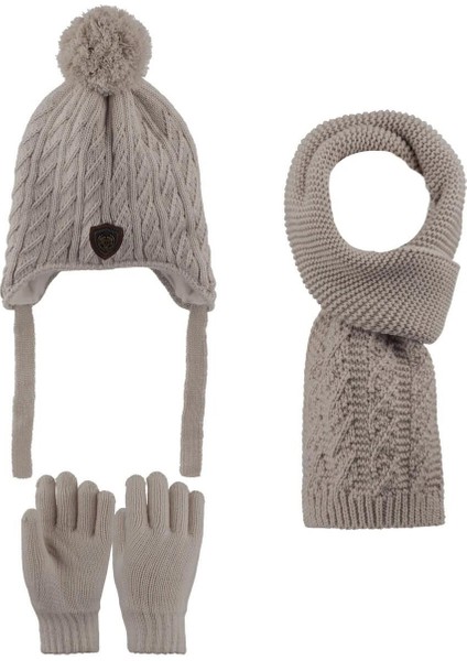 4-8 Yaş Erkek Çocuk Atkı Bere Eldiven Içi Polarlı 3'lü Takım 25170-10