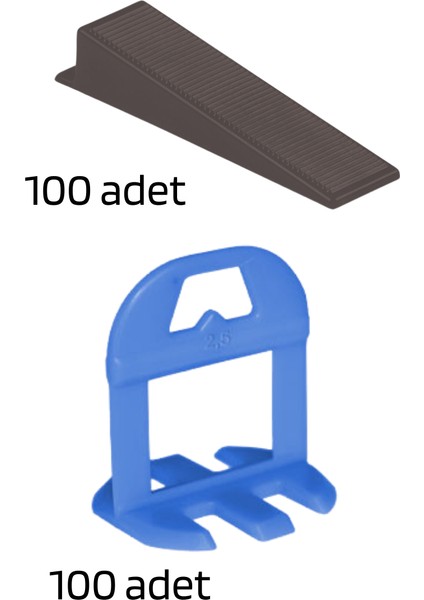 Seramik Seviye Tespit Derz Artı Takoz SET(100 Seviye 2.5 Mm, 100 S.takoz)