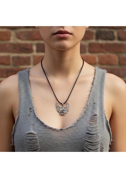 Koruyucu Kartal Gümüş Kaplama Deri İp Kolye fiyatları