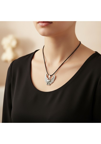 Koruyucu Kartal Gümüş Kaplama Deri İp Kolye fırsatları