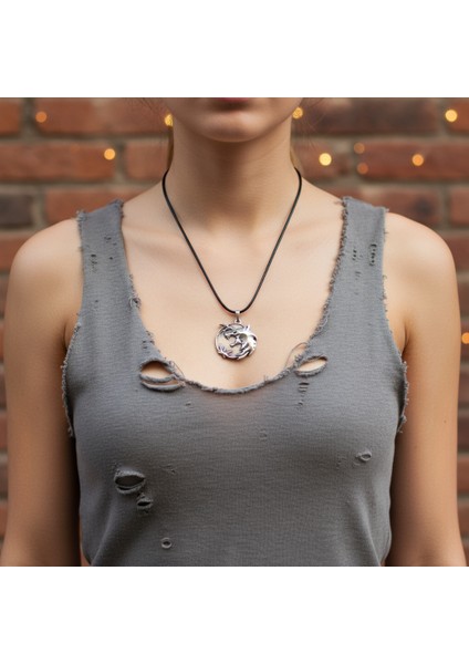 Büyülü Witcher 3 Madalyon Gümüş Kaplama Deri İp Kolye