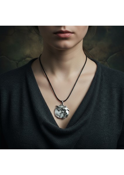 Büyülü Witcher 3 Madalyon Gümüş Kaplama Deri İp Kolye modelleri