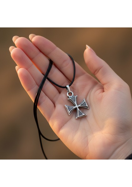 Antik Desenli Haç Gümüş Kaplama Deri İp Kolye indirimleri