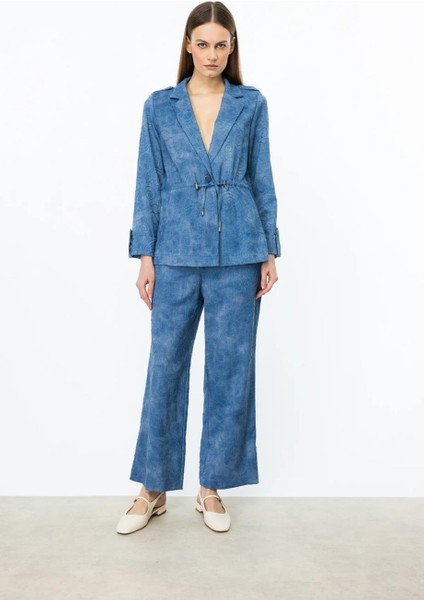 Işlemeli Bol Paça Indigo Kadın Pantolon 54521-2Y5