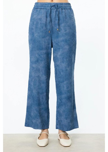 Işlemeli Bol Paça Indigo Kadın Pantolon 54521-2Y5 modelleri