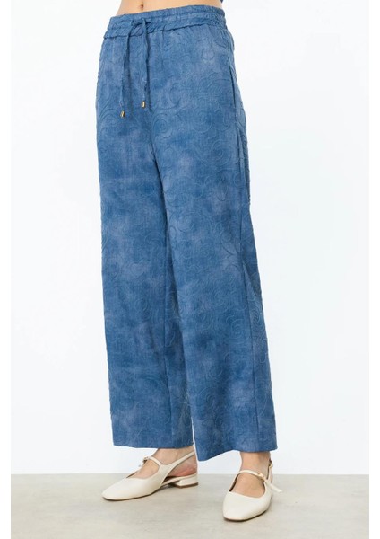 Işlemeli Bol Paça Indigo Kadın Pantolon 54521-2Y5 fırsatları