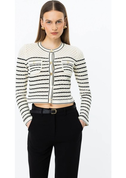 Çizgili Crop Krem Kadın Hırka 53901-2Y5 fiyatları