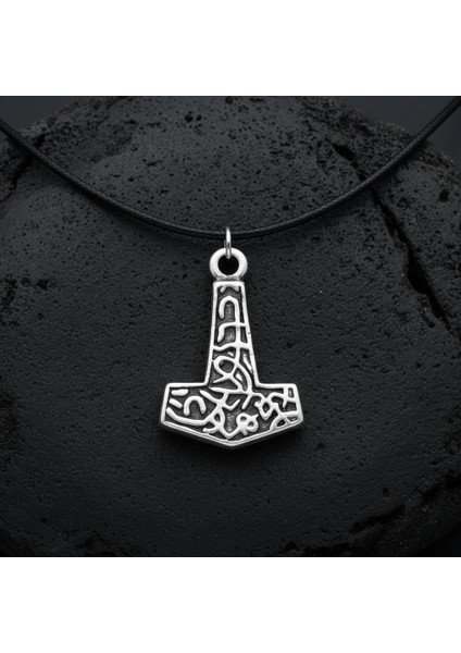 Thor Mjollnir Hammer Gümüş Kaplama Deri İp Kolye modelleri