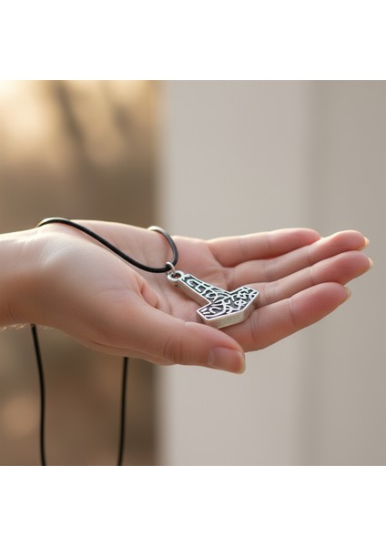 Thor Mjollnir Hammer Gümüş Kaplama Deri İp Kolye indirimleri