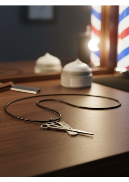 Berber - Makas - Tarak Gümüş Kaplama Deri Ip Kolye fırsatları