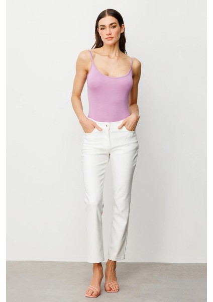 Ekol Beş Cepli Boru Paça Ekru Kadın Pantolon 2042-2Y5