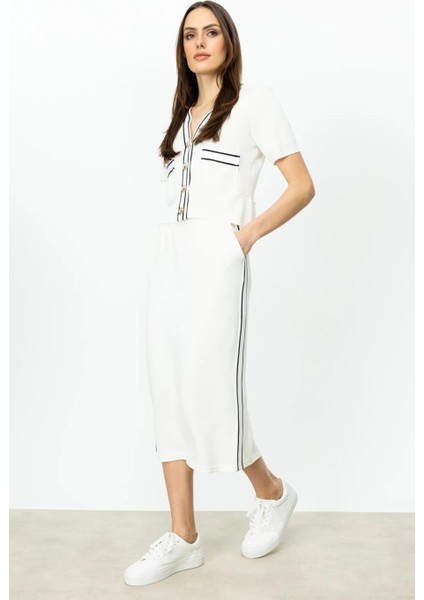 Şerit Detaylı Midi Boy Ekru Kadın Etek 56341-2Y5 fiyatları