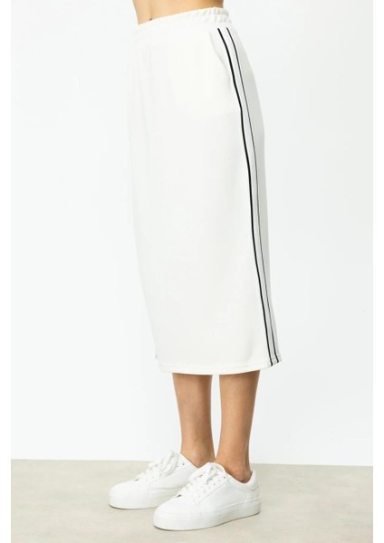 Şerit Detaylı Midi Boy Ekru Kadın Etek 56341-2Y5 fırsatları