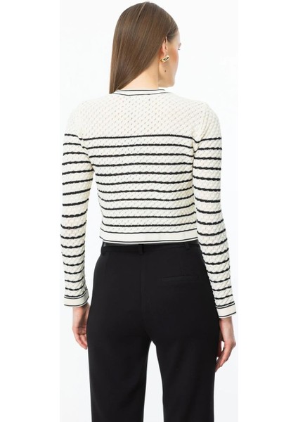 Çizgili Crop Krem Kadın Hırka 53901-2Y5 fırsatları
