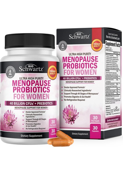 Bioschwartz Menopause Women - 40 Billion Cfu Probiotics Hot Flashes Night Sweats Mood Swings And Balance 60 Caps