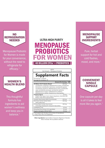 Bioschwartz Menopause Women - 40 Billion Cfu Probiotics Hot Flashes Night Sweats Mood Swings And Balance 60 Caps fırsatları