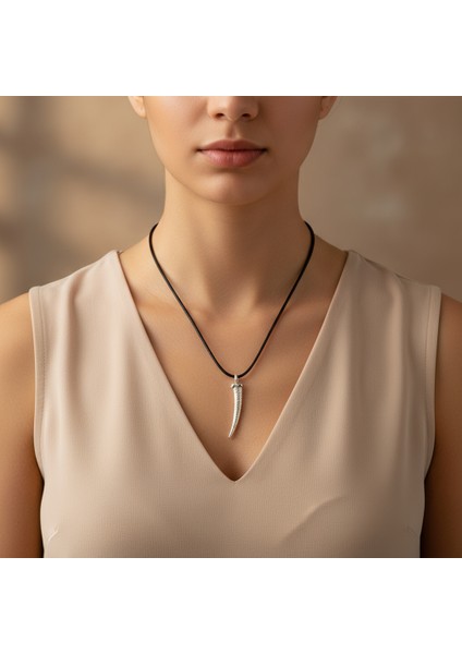 Fil Dişi Gümüş Kaplama Deri İp Kolye fiyatları