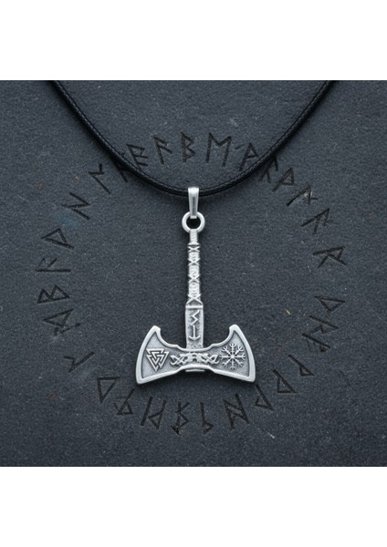 Viking Run Sembol Balta Gümüş Kaplama Deri İp Kolye modelleri