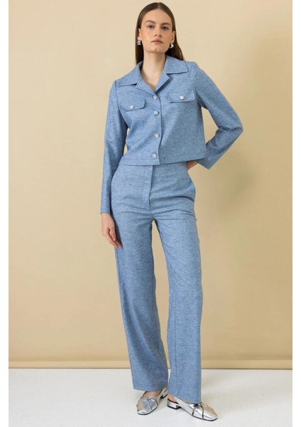 Yan Cepli Bol Paça Mavi Kadın Pantolon 4198-2Y5 fırsatları