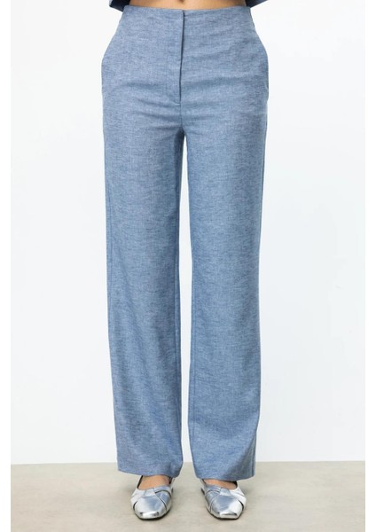 Yan Cepli Bol Paça Mavi Kadın Pantolon 4198-2Y5