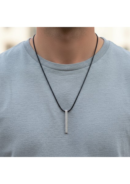 Çubuk Gümüş Kaplama Deri İp Kolye