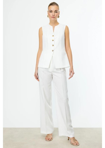 Lastikli Bol Paça Ekru Kadın Pantolon 4192-2Y5