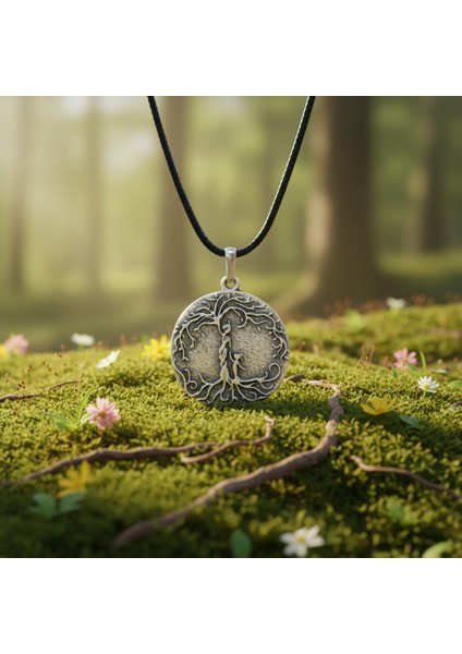 Anne Çocuk - Hayat Ağacı Gümüş Kaplama Deri Ip Kolye fırsatları