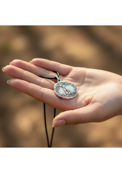 Anne Çocuk - Hayat Ağacı Gümüş Kaplama Deri Ip Kolye indirimleri