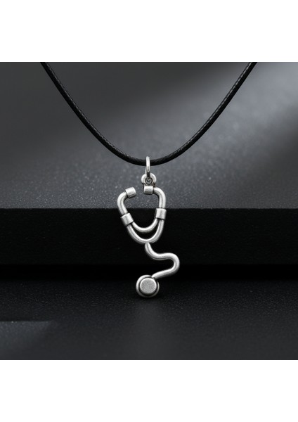 Doktor Steteskop Gümüş Kaplama Deri İp Kolye fiyatları