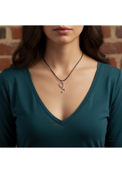 Doktor Steteskop Gümüş Kaplama Deri İp Kolye modelleri