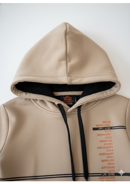 Erkek Çocuk Bej Kapüşonlu Kanguru Cepli Yazı Baskılı Eşofman Takımı indirimleri