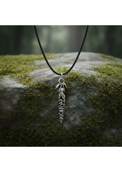 Çift Yılanlı Çubuk Gümüş Kaplama Deri İp Kolye modelleri