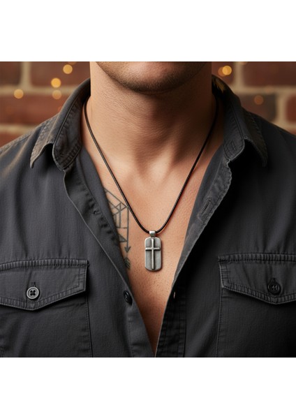 Haç Künye Gümüş Kaplama Deri İp Kolye modelleri