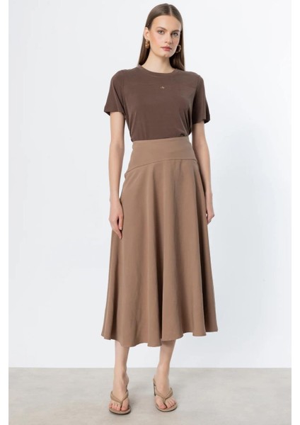 Volanlı Midi Boy Mocha Kadın Etek 54237-2Y5