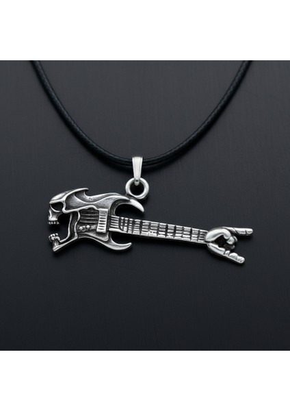 Kuru Kafa Elektro Gitar Gümüş Kaplama Deri İp Kolye fiyatları