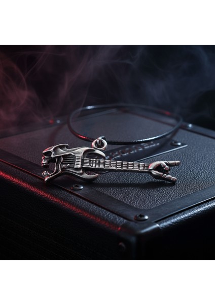 Kuru Kafa Elektro Gitar Gümüş Kaplama Deri İp Kolye fırsatları