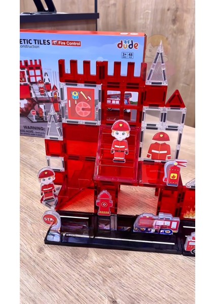 Manyetik LEGO Seti 48 Parça – Itfaiye Istasyonu Temalı Magnetic Tiles – 3+ Yaş Eğitici Oyuncak