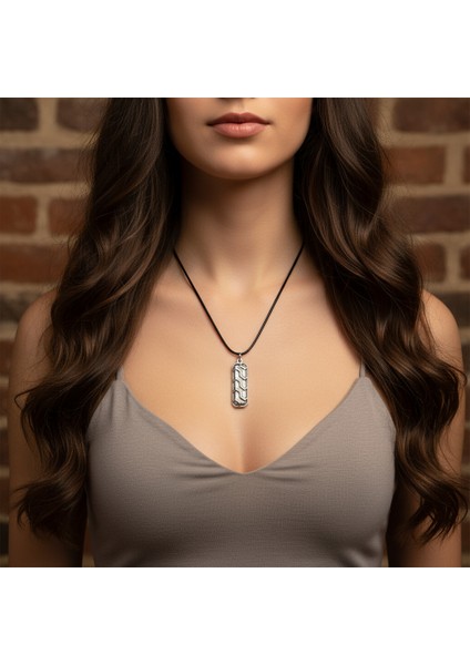 Çubuk Bar Gümüş Kaplama Deri Ip Kolye