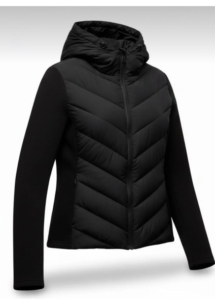 Kadın Softshell Kollu Kapüşonlu Çift Cepli Termal Şişme Mont Luxvestimenta