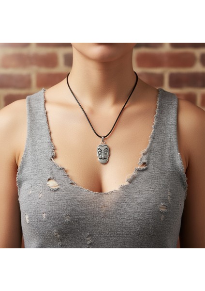 La Casa De Papel - Salvador Dali Gümüş Kaplama Deri İp Kolye