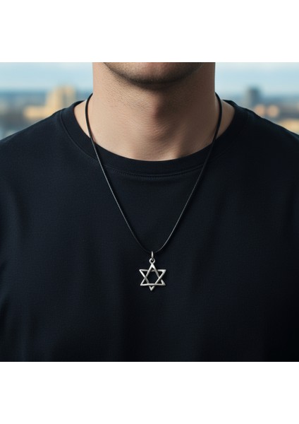 Minimal Pentagram Gümüş Kaplama Deri İp Kolye fiyatları
