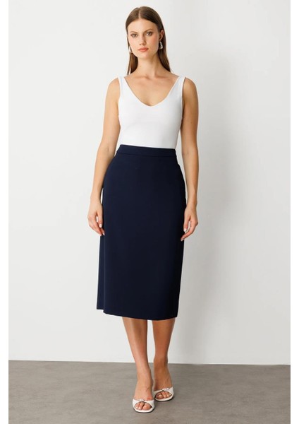 Ekol Midi Boy Krep Laci Kadın Etek 1008-2Y5