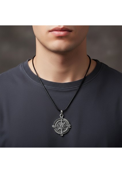 Pusula Gümüş Kaplama Deri Ip Kolye fiyatları