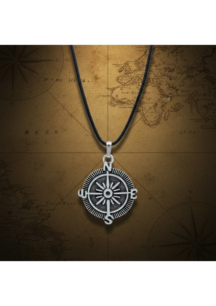 Pusula Gümüş Kaplama Deri Ip Kolye modelleri