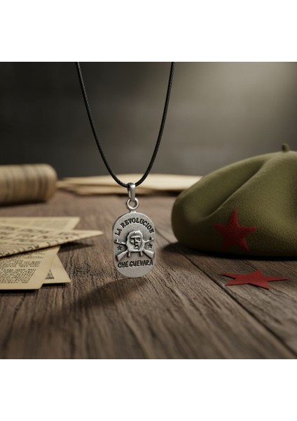 Devrim - Che Guevara Gümüş Kaplama Deri İp Kolye modelleri